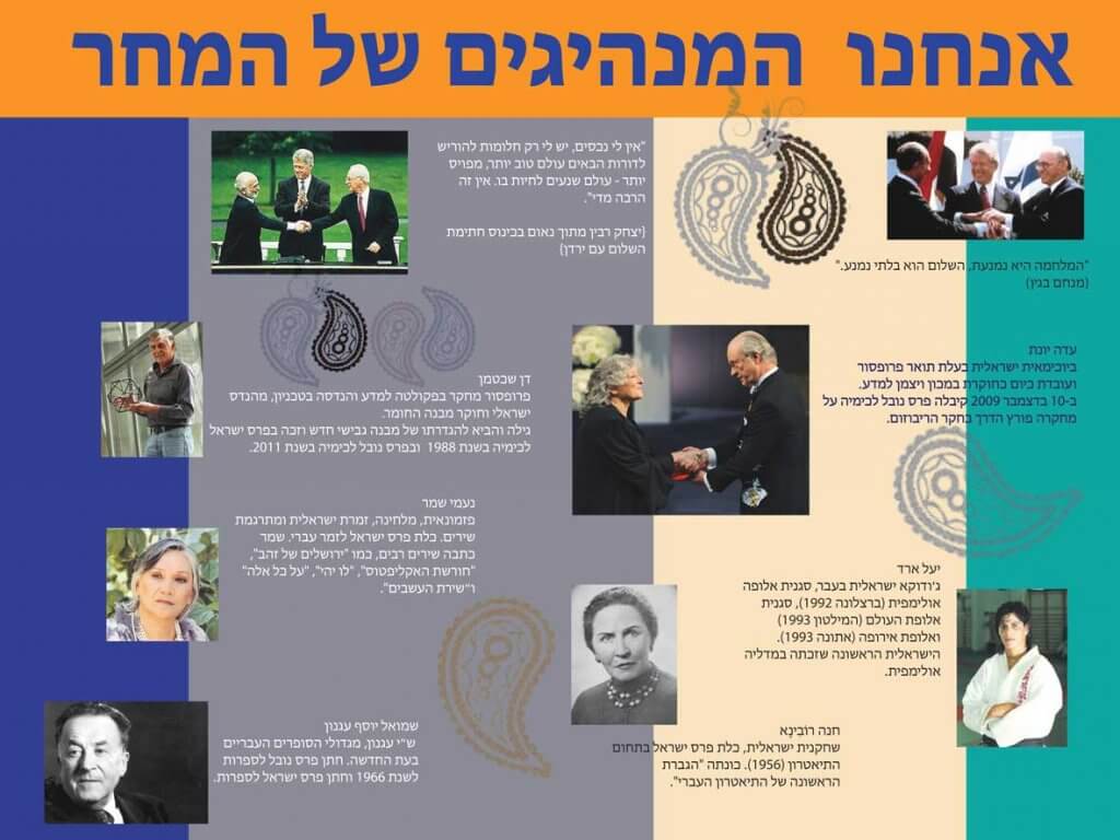פלקט תוכן תלת מימד בנושא מנהיגים ישראליים מתחומים שונים.
